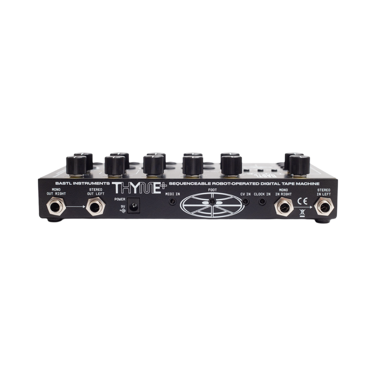 Bastl Thyme+ rear panel with audio, MIDI, CV and clock connections