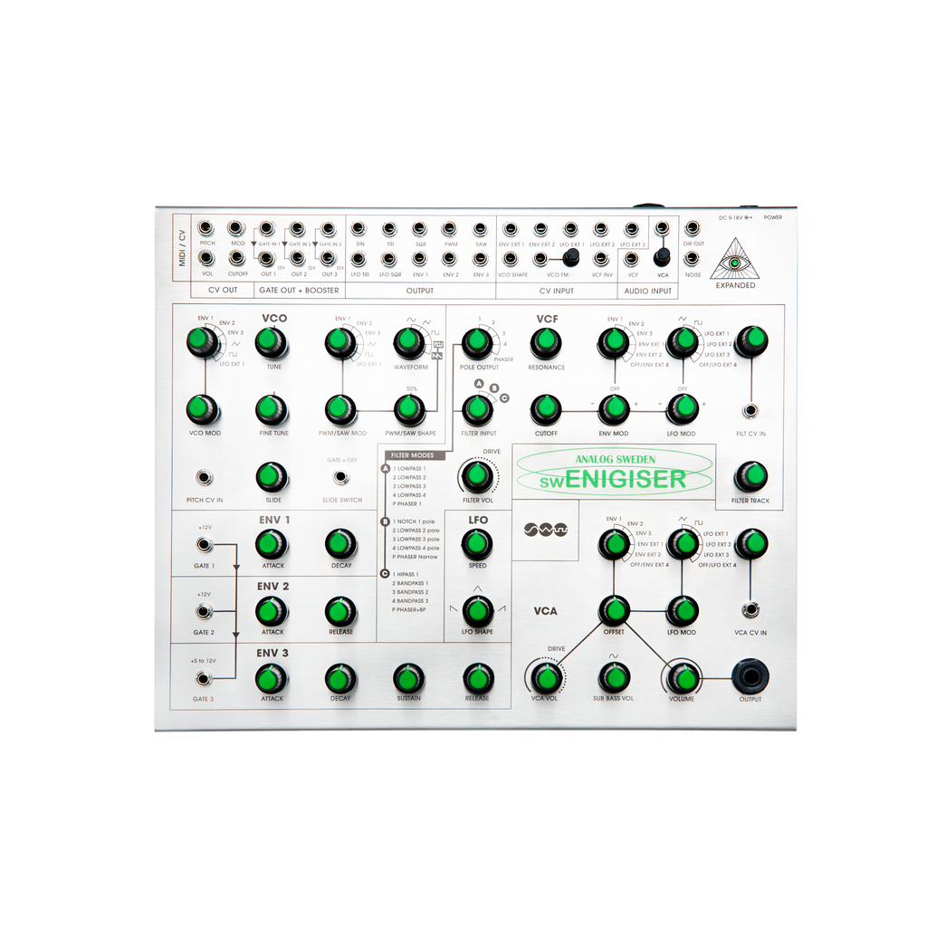 swEnigiser semi-modular analog synthesizer front panel