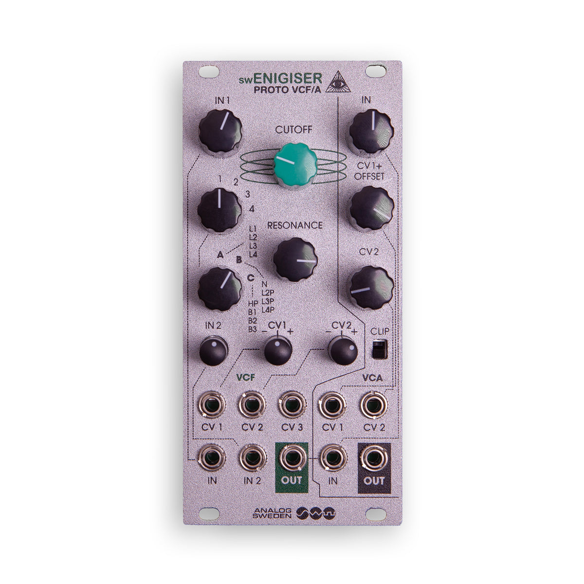 swEnigiser Proto VCF/A module with silver panel, front view